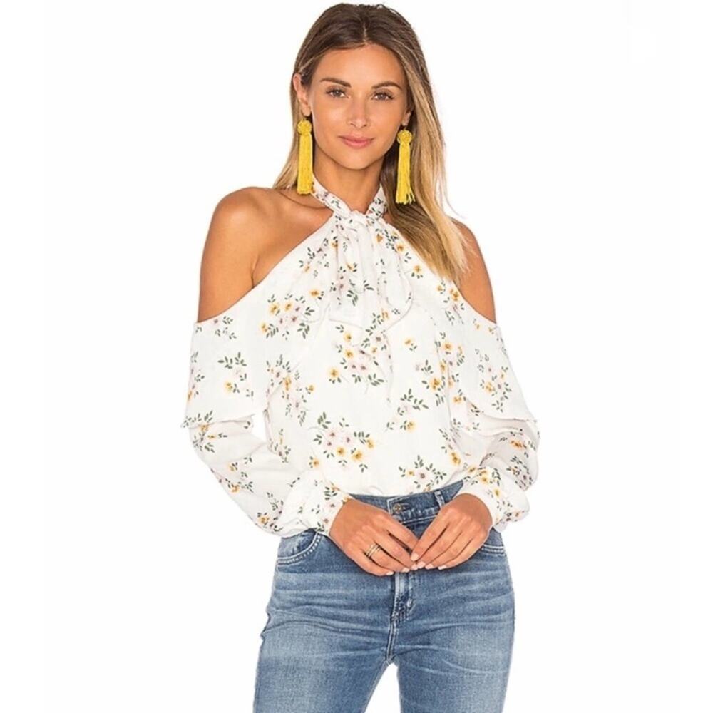 L’Academie white floral ruffle long sleeve top Small